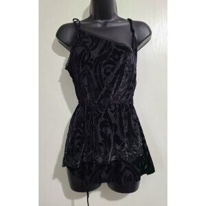 BKE Boutique Top Wrap Waist Tie Black Gothic Velvet Satin Sheer Size L